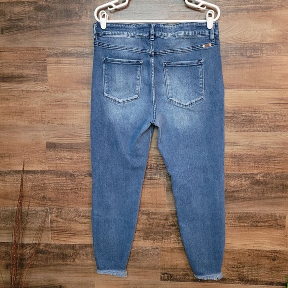 KanCan Jeans Size 14 Skinny Ankle High Rise Medium Light Wash Denim Raw Hem - Picture 2 of 9